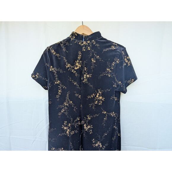 Amanda Smith Vintage 90s Black Velvet Cheongsam Style Sheath Dress Sz 12P Midi - Picture 4 of 6